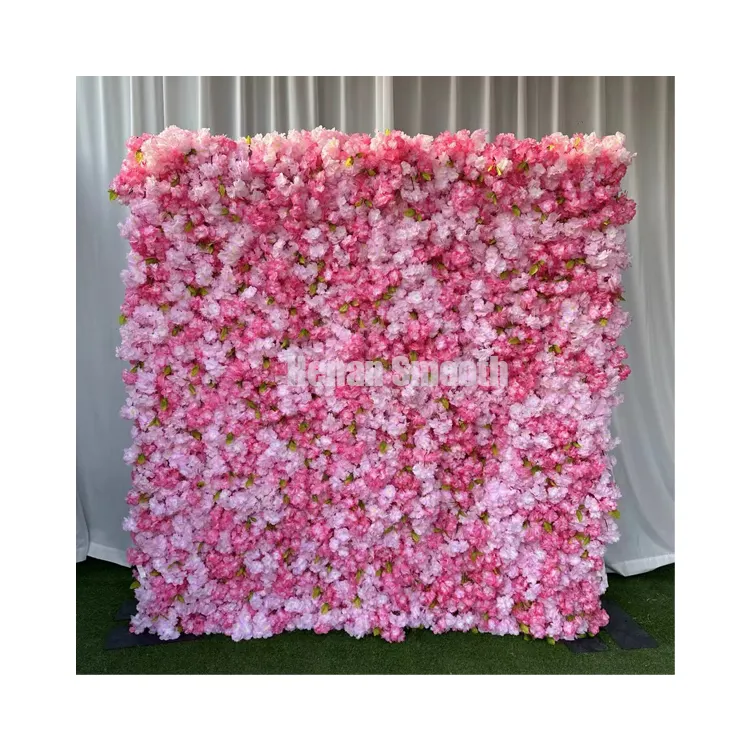 Wedding Backdrop Artificial Pink Cherry Blossom Roll Up Pink Flower Wall Cherry Blossom Backdrop For Sale