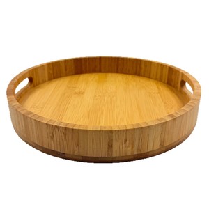 Plateau en bambou 33x33x5cm, plateau de service rond pour fruits, collations, thé, café, rangement de table - Product Image 1