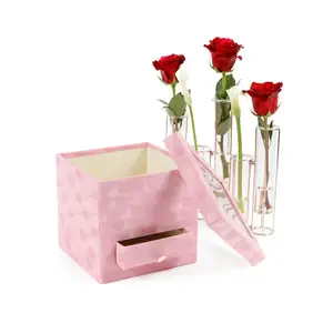 Kotak bulat paket tabung kertas kerajinan silinder mewah grosir, kemasan hadiah bunga kotak bunga kertas topi mawar