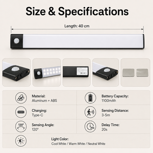 40cm <b>sensor</b> cabinet <b>light</b> <b>with</b> Type-C rechargeable three-colour dimmable magnetic <b>LED</b> cabinet <b>light</b> suitable for Kitchen Closet - Product Image 5