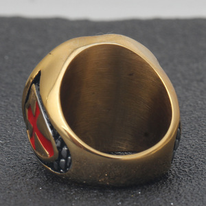 Anillo de los Caballeros Templarios, Cruz Redonda de 25 mm, Acero Inoxidable Dorado con Diamantes, Joyería Religiosa para Hombre - Product Image 4