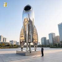 Sculpture de fusée en acier inoxydable de grande taille RELONG, statue d'art moderne pour jardin extérieur, décoration d'art public en métal sur mesure