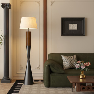 Modern <strong>Floor</strong> <strong>Lamp</strong> with Matte <strong>Grey</strong> Iron Tapered Base Beige Linen Shade for Living Room Bedroom Study Villa Hotel - Product Image 3
