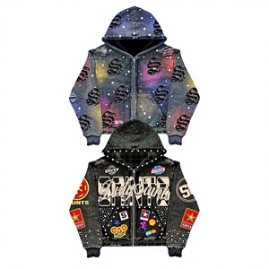 Sudadera con capucha unisex personalizada para hombre, de invierno, de algodón y forro polar, 500 GSM, de alto gramaje, con efecto desgastado, oversize, con cremallera, estampada, no tejida, con lavado ácido - Product Image 3