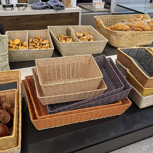 Siêu Thị Khách Sạn Organizer Handmade Mây Dệt Bánh Mì Lưu Trữ Giỏ Cứng Giỏ Trái Cây Hiển Thị - Product Image 4