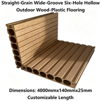 Plancher composite d'extérieur WPC à 6 cavités, 140 mm x 25 mm, lisse, à clipser, grain droit, rainures larges, longueur personnalisée 4000 mm