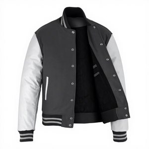 Men's Green Red Varsity Jacket Wool Sleeves Mandarin Collar Covered Button Closure Breathable Quick-Dry Casual <b>Winter</b> <b>Wear</b> High - Product Image 1
