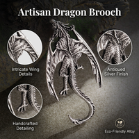 Broche Dragon Volant Vintage Épingle Alliage Écologique 3D Argent Antique Bijou Gothique Accessoire de Mode