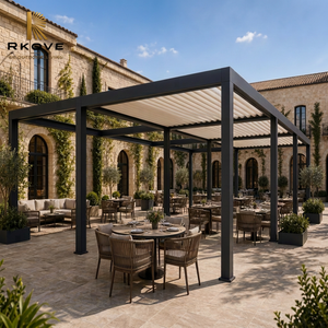 Pérgola de aluminio de alta gama RKOVE RK-S3, techo retráctil resistente a la intemperie con luz LED ambiental y pantalla de privacidad - Product Image 1