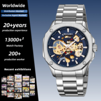 Montre mécanique automatique à boîtier octogonal tendance SKMEI 9378, cadran ajouré, acier inoxydable, montre pour homme, étanche, pour les affaires