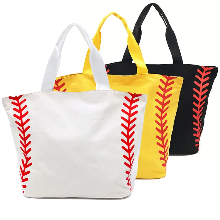 Özel tasarım moda beyzbol spor oyunu kadın tuval softbol tote çanta