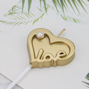 Valentine's Day Heart-Shaped Gold Love Cake Topper Pearl Decor Small Indoor Use - Product Image 5