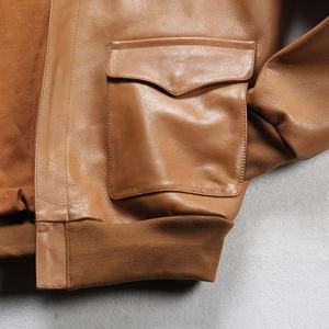 批发定制飞行员夹克雨衣防水原装摩托车西部独特牛皮男士真皮夹克 - Product Image 4