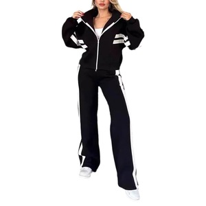 Ensemble de vêtements de sport décontractés pour femmes, veste zippée à rayures blanches et rouges, pantalon, tailles SMLXL2XL3XL4XL5XL, Europe, Amérique, Asie du Sud-Est - Product Image 5