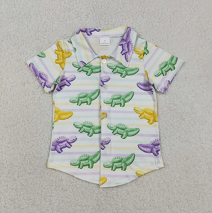 Camisas de Mardi Gras en Existencia, <span class=keywords><strong>Camisa</strong></span> <span class=keywords><strong>Polo</strong></span> de Manga Corta con Botones y Rayas de <span class=keywords><strong>Cocodrilo</strong></span> para Niños - Product Image 1