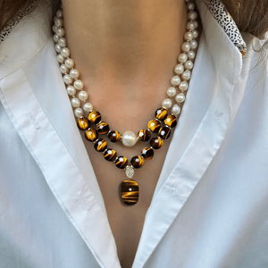 ชุดสร้อยคอจี้หินตาเสือธรรมชาติสุดหรูและทันสมัย 2 ชิ้น พร้อมไข่มุกน้ำจืด |   ของขวัญที่ดีที่สุดสำหรับวั<span class=keywords><strong>น</strong></span>วาเล<span class=keywords><strong>น</strong></span>ไท<span class=keywords><strong>น</strong></span>์ - Product Image 4