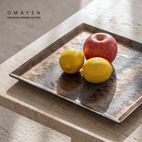 Assiette rectangulaire en porcelaine noire Omaysn, finition métallisée, assiette à chocolat, assiettes à dîner en céramique, usine de céramique de Chaozhou