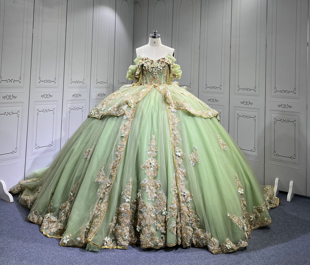 Green and Gold Dress - Elegant Party Wear for Women