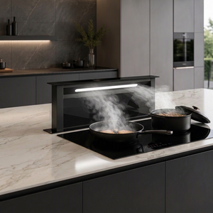 <span class=keywords><strong>Hotte</strong></span> aspirante électrique noire moderne à LED pour îlot <span class=keywords><strong>de</strong></span> <span class=keywords><strong>cuisine</strong></span>, <span class=keywords><strong>rétractable</strong></span> avec évacuation ventilée, pour usage hôtelier et domestique - Product Image 1