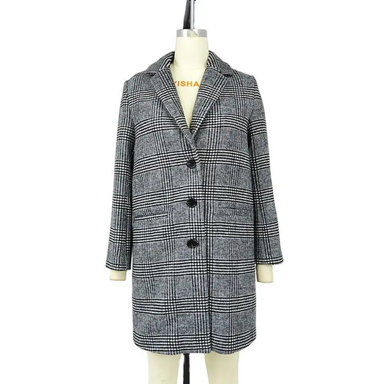 2023 Spring Autumn New Black and White Plaid Blazer Women's Houndstooth Small Tailored Suit Jacket Fashion Mid-Length Coat