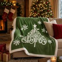 Couverture de Noël en jacquard à motif neige, réversible, douce, en polaire Teddy Sherpa, pour l'hiver