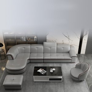 Canapé de lujo nórdico moderno para sala de estar, mueble Seccional de cuero curvo en forma de L para boda, sofás grises - Product Image 5