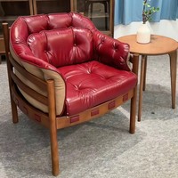 Fauteuil rétro JP en bois massif avec coussin capitonné en cuir vert, dossier en forme de baril, pour salon ou hôtel