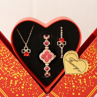 Ensemble cadeau personnalisé Wisteria pour femme : montre en quartz, collier, boucles d'oreilles, souvenirs d'anniversaire et de Saint-Valentin, coffret cadeau de luxe en forme de cœur