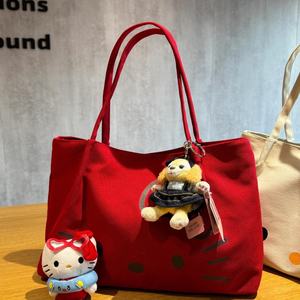Новая модель для Hello Kitty, модная Холщовая Сумка-тоут на молнии, ручная сумка на плечо, вместительная Студенческая женская сумка - Product Image 3