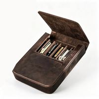 Étui à stylos en cuir Crazy Horse fait main, 6 emplacements, style tiroir magnétique, boîte de rangement pour stylos plume, pour étudiants et bureau