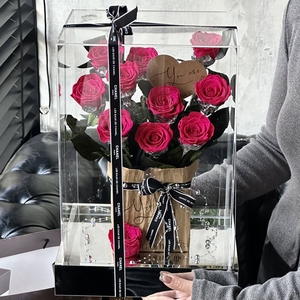 ของขวัญวันวาเลนไทน์ ดอกกุหลาบนิรันดร์สดชื่น ทำมือ บรรจุในกล่องอะคริลิคทรงสี่เหลี่ยม สำหรับวันรับปริญญาและปีใหม่ - Product Image 1