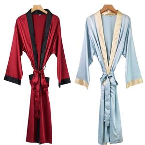 Robes Kimono en Soie Satinée Grande Taille à Manches Longues, Longueur Mollet, Couleur Unie, Col en V, Robe de Soirée SPA, Vêtement de Nuit Personnalisé - Product Image 1