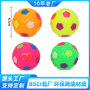 Customized TPR light-up and sound-emitting soccer <b>ball</b> for teeth cleaning and chewing dogs; <b>LED</b> flashing bouncy spiked <b>ball</b> for - Product Image 5