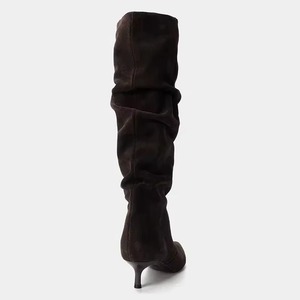 Botas de Invierno para Mujer, Diseño Plisado, Altura hasta la Rodilla, Estilo Retro, Punta Puntiaguda, Tacón Bajo, Ligeras y Cómodas - Product Image 5