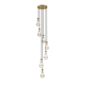 7 Light Adjustable <b>Pendant</b> Chandelier Clear Glass Gold Iron LED Warm White 3500K E26 Switch Control Large Foyer Stairwell Light - Product Image 1