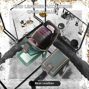 Wriza Genuine Leather RFID Blocking Women Wallet Short Clutch Zipper Coin Purse Accordion Design Credit <b>Card</b> Holder Case - Product Image 3