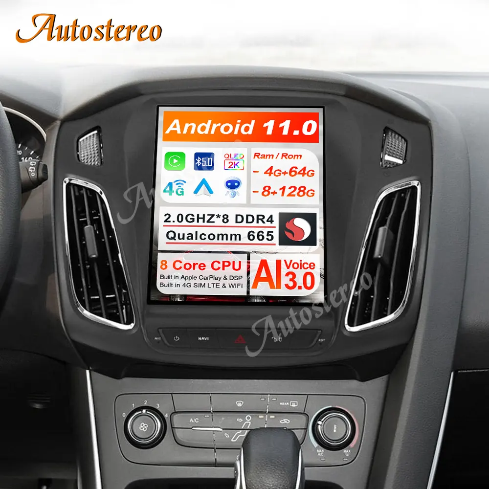Qualcomm 665 Android 11 128 Tesla Radio 10.4 "Für Ford Focus 2012-2018 Auto GPS Navigation Auto Head Unit Multimedia Player 4G
