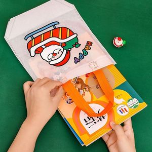 Handmade DIY Kids Coloring Bag Cartoon Christmas Non Woven Floating Fashion Blank Art Painting Graffiti Christmas Events Gift - Product Image 4