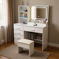 Miroir sur pied blanc moderne et mobile avec éclairage à 3 modes de couleur, coiffeuse avec tiroirs pour chambre à coucher