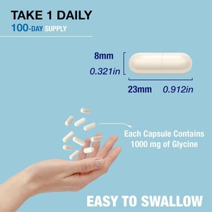 Fabricante Mayorista de Suplemento de Glicina Sin Gluten para Apoyo al Descanso, Sin OMG, Sin Lácteos, 1000 mg, 100 Cápsulas de Glicina - Product Image 2