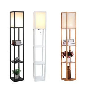 Lampada da Terra Minimalista in <span class=keywords><strong>Legno</strong></span> con Mensole, Moderna Lampada Angolare per Soggiorno e Camera da Letto - Product Image 1