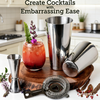 Ensemble de cocktails en acier inoxydable, kit cadeau pour barman, accessoires de bar, outils de bar, ensemble de shaker Boston pour cocktails, 5 pièces