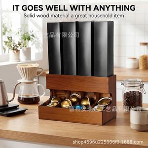Boîte de rangement en bois pour capsules de café avec tiroir coulissant, organiseur de bureau pour dosettes Nespresso et sachets de thé - Product Image 2