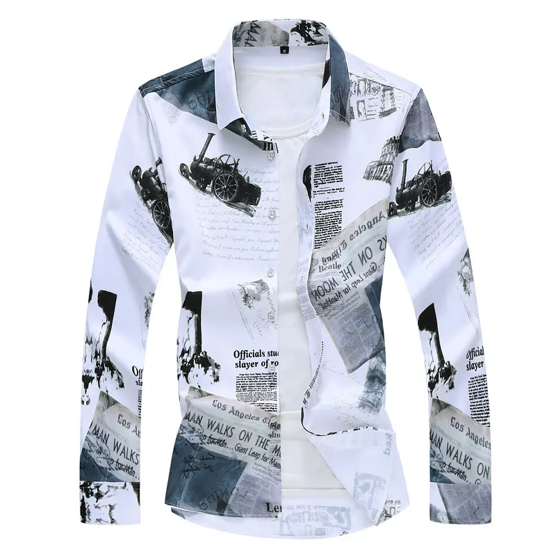 Men's autumn new style plus size printing long-sleeved casual shirt