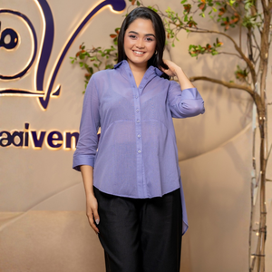 Blusa de Polialgodón Texturizado Morado con Corte Asimétrico, Transpirable y Duradera para Mujer - Product Image 4