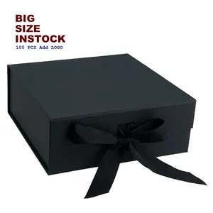 Boîte de rangement de logo imprimé simple vide noir fermeture magnétique pliable emballage cadeau pour vêtements