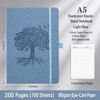 Carnet A5 à couverture rigide avec élastique, papier quadrillé, bleu clair, journal personnalisé, carnet de bord