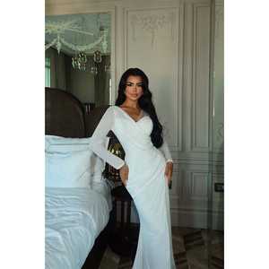 Robe de soirée longue Tamera blanche à manches longues, coupe trapèze, col dégagé, longueur ras du sol, pour soirée formelle, avec décorations de paillettes, disponible en XS - Product Image 3