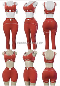 Conjunto Deportivo Peeqi de Alta Calidad en Nailon para Fitness, Yoga, Gimnasio, Top Deportivo y Pantalones/Shorts de 2 Piezas para <span class=keywords><strong>Mujer</strong></span> - Product Image 3