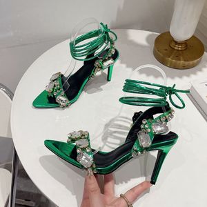 8.5CM Sexy Talons Aiguilles Luxury Rhinestone Sandals Lace-up <b>Heels</b> for Ladies - Product Image 2